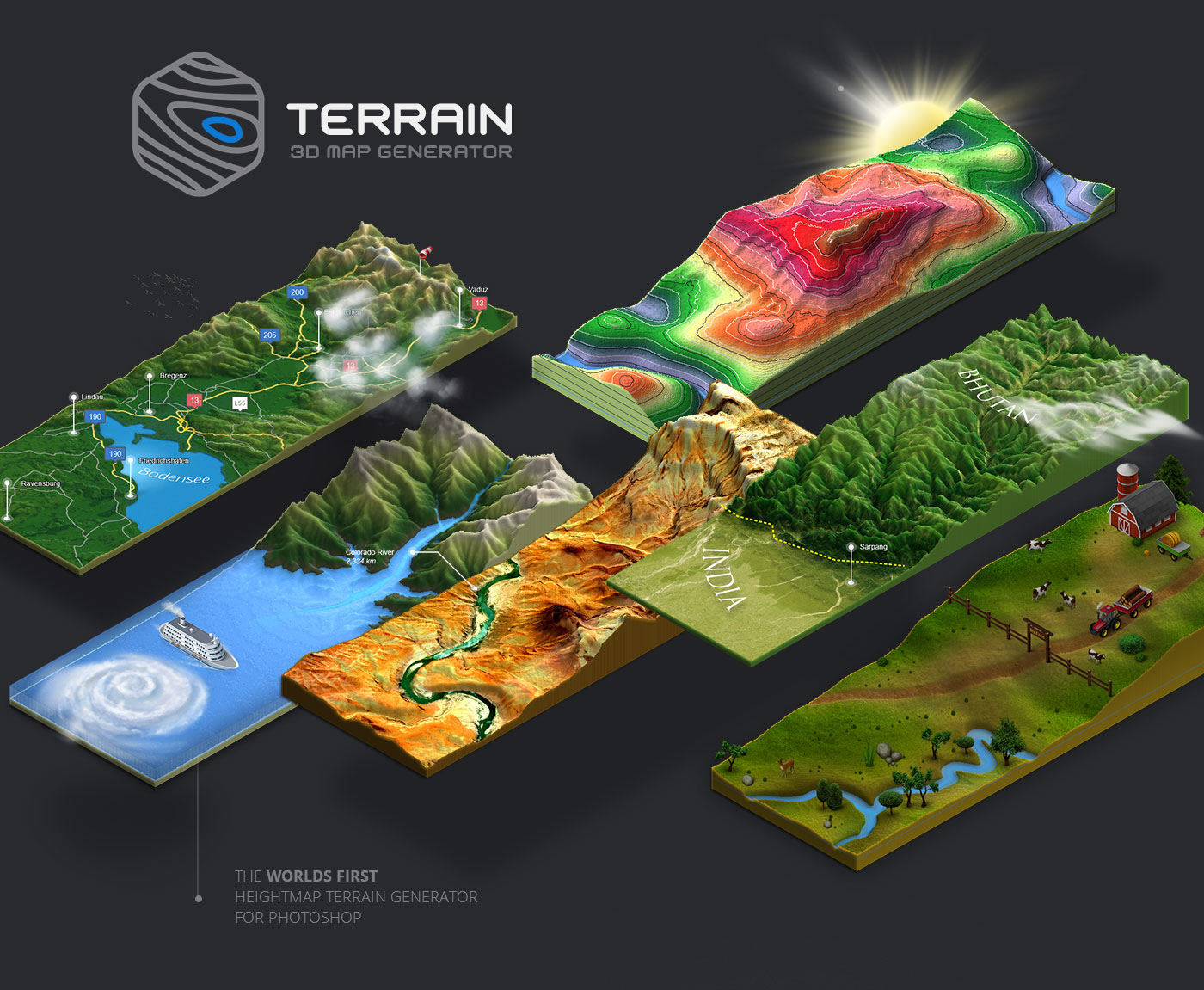 Download 3D Map Generator - Terrain from Heightmap,Draw or modify a heightmap with the heightmap tools,Photoshop CC-2014 or newer