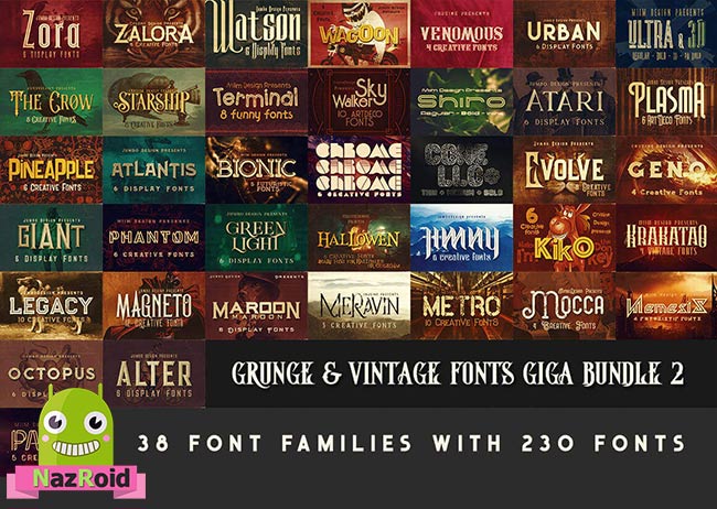 download 230 Grunge, Retro and Vintage Fonts with Extended License,font styles,font english